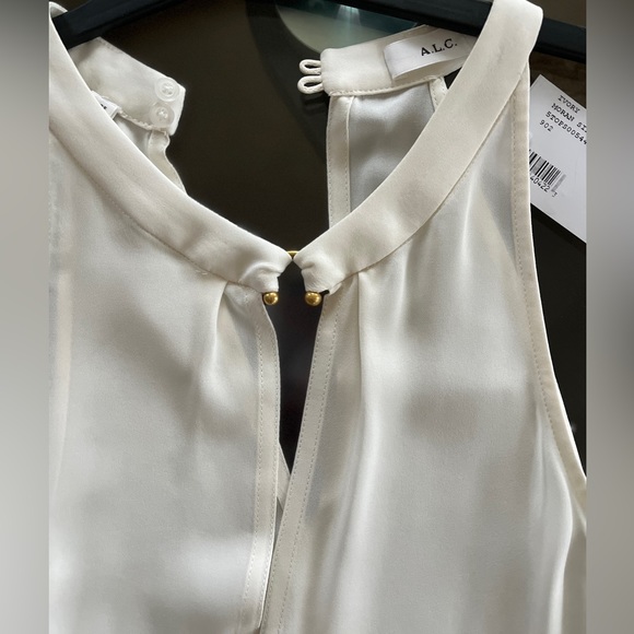 A.L.C. Off white silk tank with gold metal U on front, Sz 8, NWT, Retail $295 - Picture 2 of 2